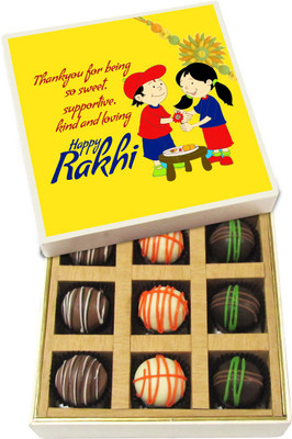 

Chocholik Rakshabandhan Gift Box - Thank You for Being So Sweet - Dark, Milk, White Chocolate Truffles - 9pc Truffles(135 g)