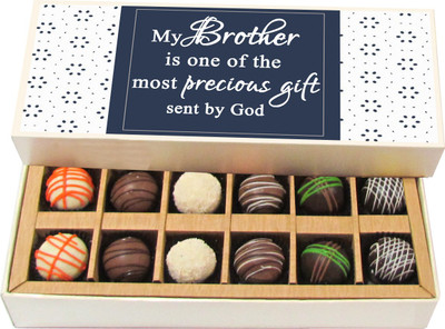 

Chocholik Rakshabandhan Gift Box - My Brother Is One of the Most Precious Gift - Dark, Milk, White Chocolate Truffles - 12pc Truffles(180 g)