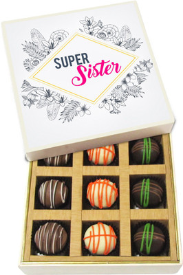 

Chocholik Rakhi Gift Box - Super Sister - Dark, Milk, White Chocolate Truffles - 9pc Truffles(135 g)