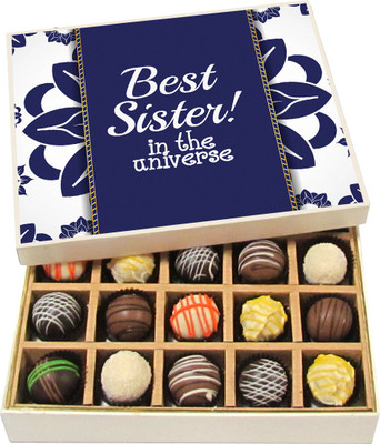 

Chocholik Rakshabandhan Gift Box - Best Sister in the Universe - Dark, Milk, White Chocolate Truffles - 20pc Truffles(300 g)