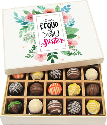 

Chocholik Rakshabandhan Gift Box - I Am Proud of You Sister - Dark, Milk, White Chocolate Truffles - 20pc Truffles(300 g)