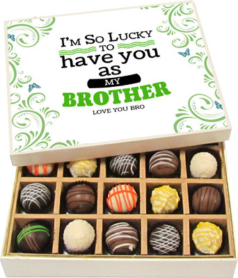 

Chocholik Rakshabandhan Gift Box - I Am So Lucky to Have You - Dark, Milk, White Chocolate Truffles - 20pc Truffles(300 g)