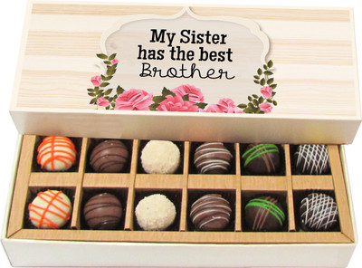 

Chocholik Rakhi Gift Box - My Sister Has the Best Brother - Dark, Milk, White Chocolate Truffles - 12pc Truffles(180 g)