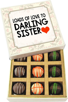 

Chocholik Rakshabandhan Gift Box - Loads of Love to Darling Sister - Dark, Milk, White Chocolate Truffles - 9pc Truffles(135 g)