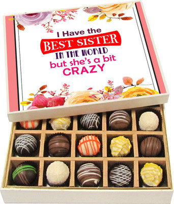 

Chocholik Rakshabandhan Gift Box - I Have the Best Sister in the World - Dark, Milk, White Chocolate Truffles - 20pc Truffles(300 g)