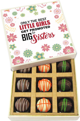 

Chocholik Rakhi Gift Box - Only the Best Little Girls Get Promoted Big - Dark, Milk, White Chocolate Truffles - 9pc Truffles(135 g)
