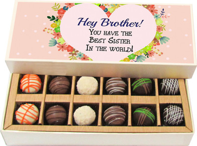 

Chocholik Rakshabandhan Gift Box - Hey Brother You Have the Best Sister - Dark, Milk, White Chocolate Truffles - 12pc Truffles(180 g)