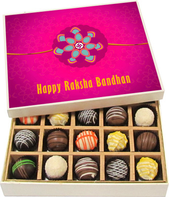 

Chocholik Rakshabandhan Gift Box - Happy Raksha Bandhan - Dark, Milk, White Chocolate Truffles - 20pc Truffles(300 g)