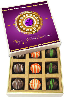 

Chocholik Rakhi Gift Box - Happy Raksha Bandhan - Dark, Milk, White Chocolate Truffles - 9pc Truffles(135 g)