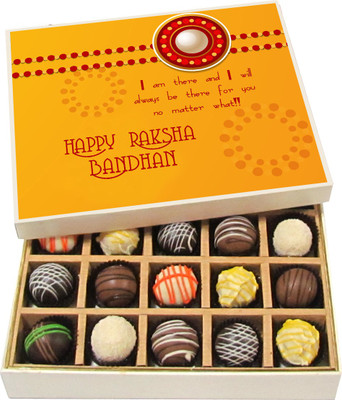 

Chocholik Rakhi Gift Box - I Am There And I Will Always Be There - Dark, Milk, White Chocolate Truffles - 20pc Truffles(300 g)
