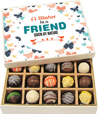 

Chocholik Rakshabandhan Gift Box - A Sister Is a Friend Given by Nature - Dark, Milk, White Chocolate Truffles - 20pc Truffles(300 g)
