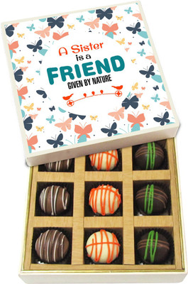 

Chocholik Rakshabandhan Gift Box - A Sister Is a Friend Given by Nature - Dark, Milk, White Chocolate Truffles - 9pc Truffles(135 g)