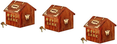 

Sublime Arts Wooden pack of 3 Coin Bank(Brown)