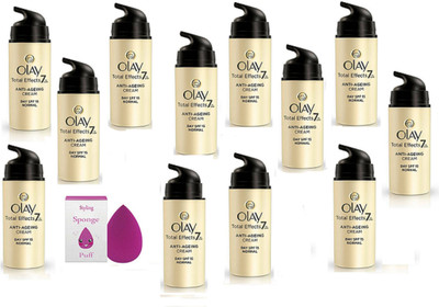 

Styling Sponge Puff With Olay Total Effects 7 in one anti angeing Cream 20gm pact of 12(Set of 13)