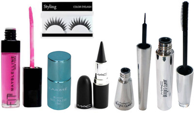 

Styling Of Eyelashes With Mac Brooke candy Eyeliner WIth mascara & Stick kajal & pink lip gloss WIth mirror nail polish(Set of 6)