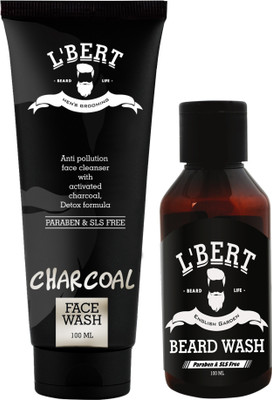 

LBERT Combo Pack of Activated Charcoal Face Wash For Men & Women | Reduce Acne & Pimple | Oil & Pollution Control Face Wash - 100 ML & English Garden Beard Wash for Men - 100 ML | Best Beard Shampoo and conditioner Enriched with Argan oil, Rosemary Oil, T