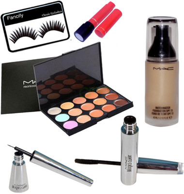 

Fancify Eyelashes&Brooke Candy Liner&Mascara&Mac MatchMaster Foundation&Mac 15 Shade Palette&Liptensity Lipstick Red(Set of 6)