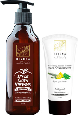 

RIVONA NATURALS Combo Pack of Apple Cider Vinegar Shampoo - 250 ML & Best Hair Conditioner With Argan Oil , Rosemary , Lemon & Neem - 200 ML(Set of 2)
