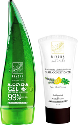 

RIVONA NATURALS Combo Pack of Best Hair Conditioner | Enriched With Argan Oil, Rosemary, Lemon & Neem - 200 ML & 99% Organic & Pure Soothing Aloe Vera Gel For Face, Skin and Hair | Best Multipurpose Beauty Gel | Paraben & Sulphate Free - 125 ML(Set of 2)