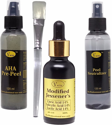 

VACOS Modified Jesseners Peel Citric Acid 14%, Salicylic Acid 14%, Lactic Acid 14% 30 ml with Pre Peel Neutralizer Brush Chemical Peel(30 ml)