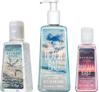 

RAYRON Combo Set of Hand Sanitizer Set of 3( 30ml-1pcs+300ml-1pc+50ml 1 pcs)(VM-50ml+DSB 30ml+ BB 300ml(380 ml, Pack of 3)