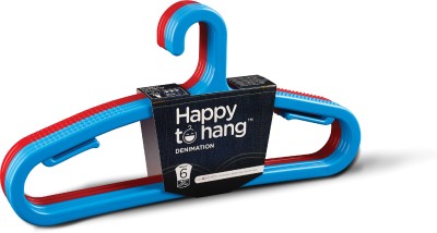 Happy to Hang Denimation Plastic Pack of 6 Hangers  (Blue, Red)