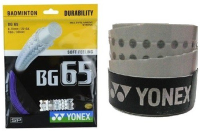 

Yonex Combo of two- one 'Bg 65' Badminton String and one Badminton grip (Color On Availability)- Badminton Kit