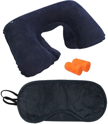

Bluwings Travel Neck Pillow With Fabric Eye Mask Neck Pillow & Eye Shade(Blue, Black), Black;blue