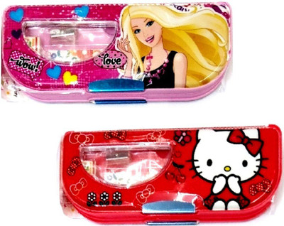 

S2KCrafts S2KC-1119 Princess Barbie & Hello Kitty stationery kit inside the box Art Plastic Pencil Boxes(Set of 2, Pink, Red)