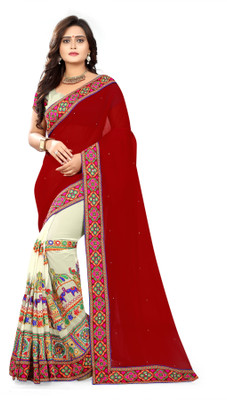 Arriva Fab Embroidered Fashion Poly Georgette Saree(Multicolor) Flipkart