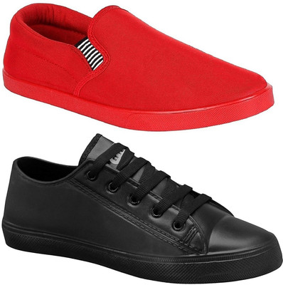 

Chevit Pack of 2 Casual Shoes (Loafers) Sneakers For Men(Red, Black