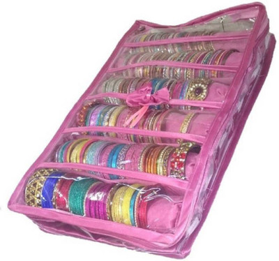 

Sarohi 6 roll rod satin bangle case bangle storage box jewellery box transparent clear plastic bangle box Vanity Box (pink) SATIN Vanity Box(Pink)