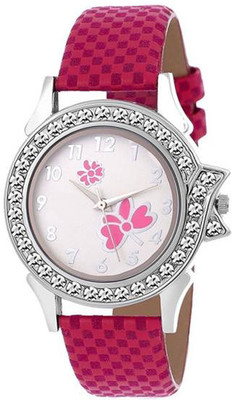 

OpenDeal Graceful Flower Print Dial Pink Chex Design Leather Belt Watch For Girls & Women Watch - For Girls