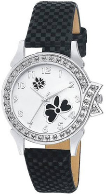

OpenDeal Graceful Flower Print Dial Black Chex Design Leather Belt Watch For Girls & Women Watch - For Women