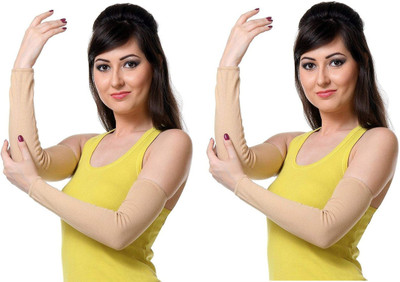 PinKit Cotton Arm Sleeve For Men & Women(Free, Beige)