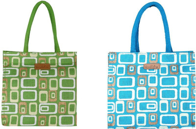 

Ecotara Golden Glaze Designer Jute Lunch Bag COMBO pack - Green & T.Blue Lunch Bag(Multicolor, 3 L)
