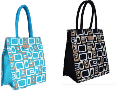 

Ecotara Golden Glaze Designer Jute Lunch Bag COMBO pack - T.Blue & Black Lunch Bag(Multicolor, 3 L)