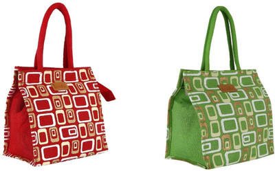 

Ecotara Golden Glaze Designer Jute Lunch Bag COMBO pack - Red & Green Lunch Bag(Multicolor, 3 L)