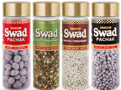 

Swad Mixed Pachak Shahi Anardana Goli, White Sweet Saunf, Shahi Navratan Mix, Special Jeera Goli Mouth Freshener(Pack of 4)