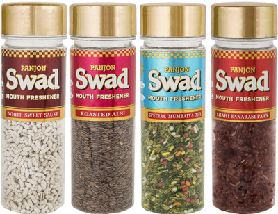 

Swad Mixed Shahi Banarasi Paan, White Sweet Saunf, Roasted Alsi, Special Mumbaiya Mix Mouth Freshener(Pack of 4)