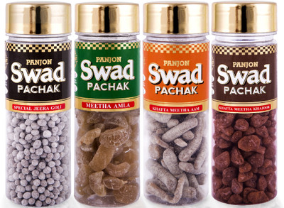 

Swad Mixed Pachak Khatta Meetha Aam Mango, Special Jeera Goli, Meetha Amla, Khatta Meetha Khajoor Mouth Freshener(Pack of 4)
