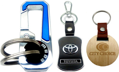

City Choice New Combo of Toyota Leather-Metal & Omuda with free wooden round keychain Locking Key Chain(Multicolor)