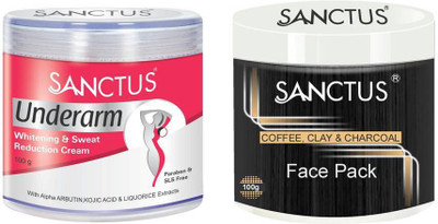 

SANCTUS Underarm Whitening & Sweat Reduction Cream AND Coffee, Clay & Charcoal Face Pack Combo (100gm + 100gm)(Set of 2)
