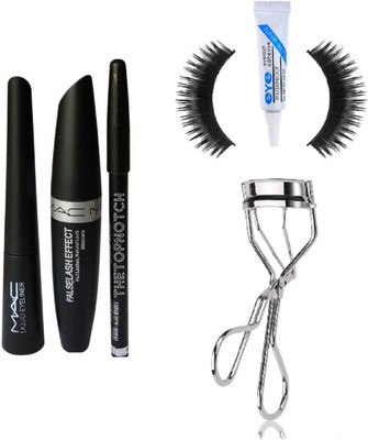 

TheTopNotch EyeBrow Pencil & MAC Eye Liner & MAC Mascara & Eyelash Curler & Eyelashes & Glue (6in1)(Set of 6)