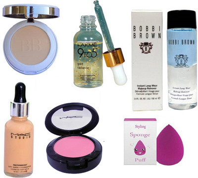 

styling Sponge Puff&Mac Compact&Studio Waterweight Foundation&Pink Shade Blusher&9to5 Gold Radiance Face Serum&Bobbi Brown Makeup Remover(Set of 6)