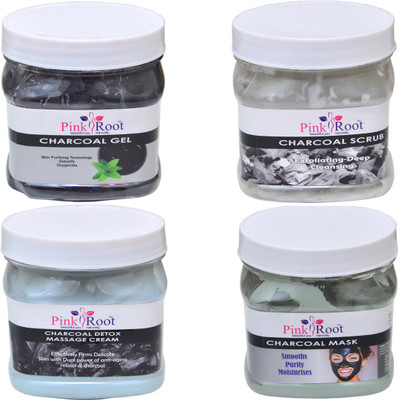

Pink Root Charcoal Scrub, Mask, Gel and Cream(Set of 4)
