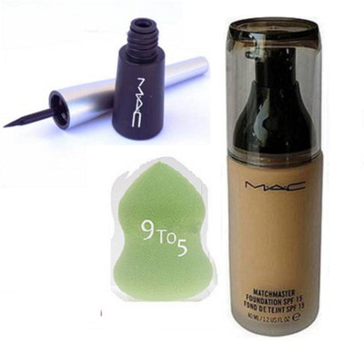 

9 to 5 Sponge puff & Mac match master foundation & liquid eyeliner(Set of 3)