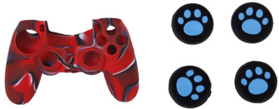 

Microware Silicone Cover Skin Grip Sleeve Case for Playstation PS4 Controller with cat paw thumb grip Gaming Accessory Kit(Red & Black, For PS4)