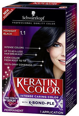

Schwarzkopf Keratin Color Anti-Age Hair Color Cream, 1.1 Midnight Black (Packaging May Vary) Hair Color(Black)