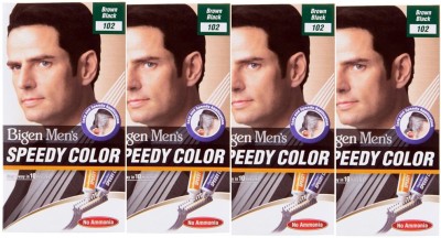Bigen Men's Speedy Hair Colour ( 40g + 40g Each ) | Combo Pack / Set Of 4 Ammonia Free Long Lasting Hair Color , B102 - Brown Black